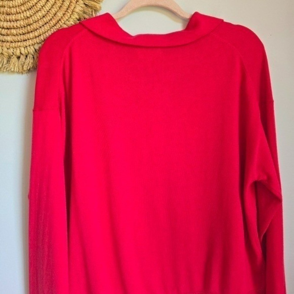 525 America NEW Cherry Red Maddi Johnny Collar V-neck Sweater SZ XL Nautical - Picture 12 of 13